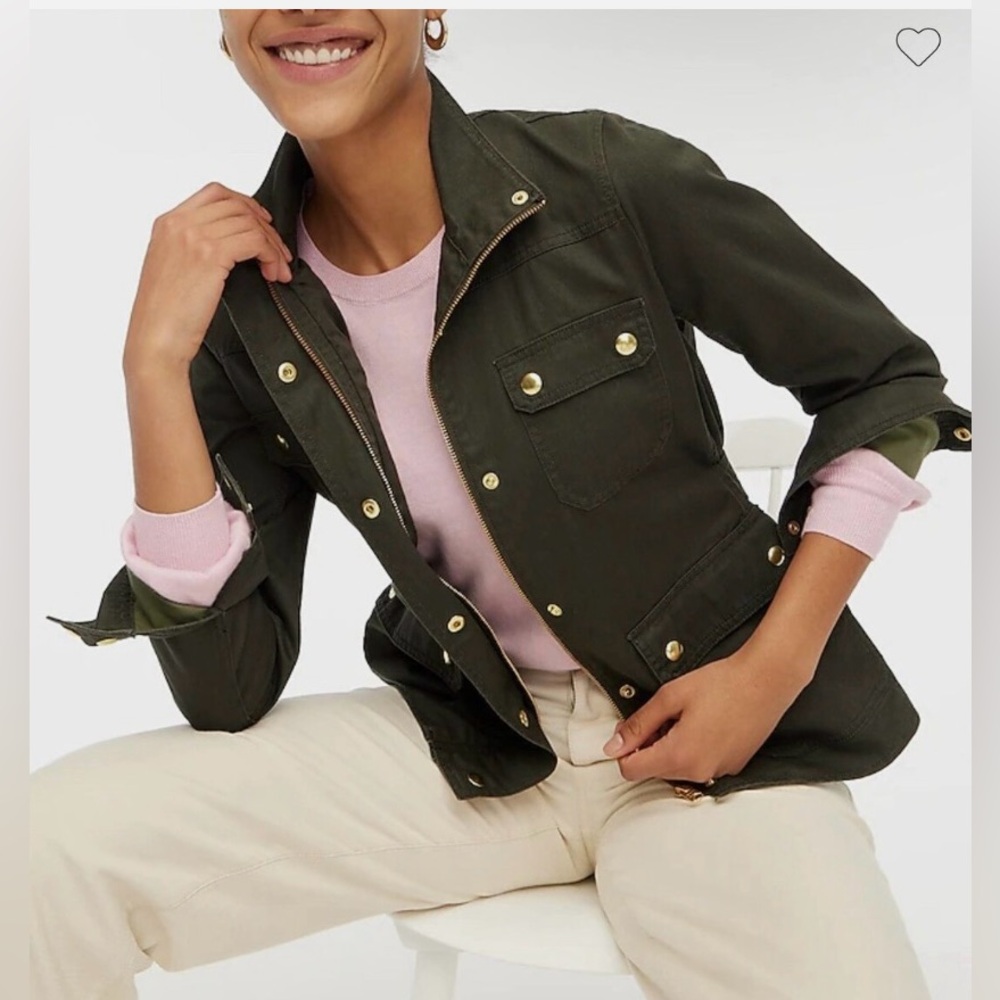 J.CREW The Downtown Cotton Field Jacket in Olive Green Gold Snaps Small